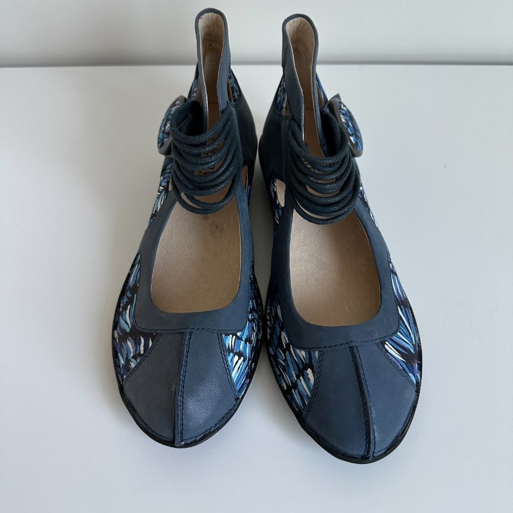 Funky Blue Leather Mary Janes with Contrasting Print Inserts
